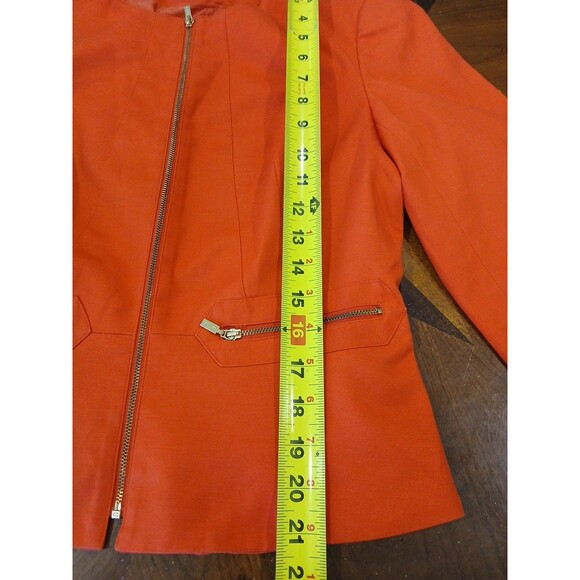 Calvin Klein Womens 4 Red Orange Full Zip Pockets Back Peplum Jacket Bust: 34" - Picture 8 of 9